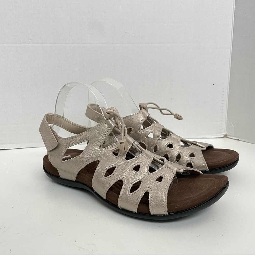 Abeo Sandals Bina Gladiator Leather Comfort Travel Adjustable Pewter Gold Silver